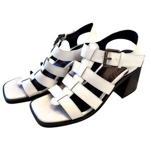 Zodiac Joleen White Strap Sandal Size 8.5 EU 39 NWOB 3" Chunky Heel